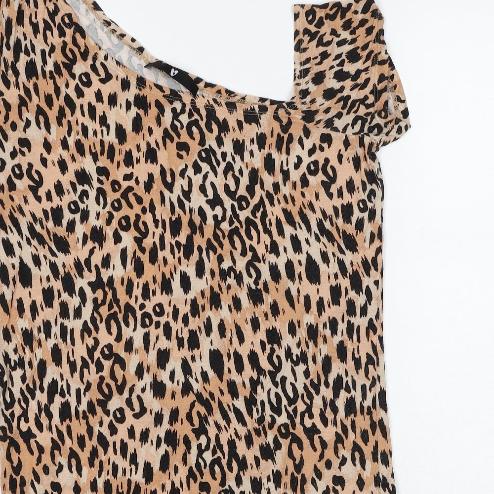 Very Womens Brown Animal Print Viscose Basic Blouse Size 8 Off the Shoulder - Asymmetric Neckline