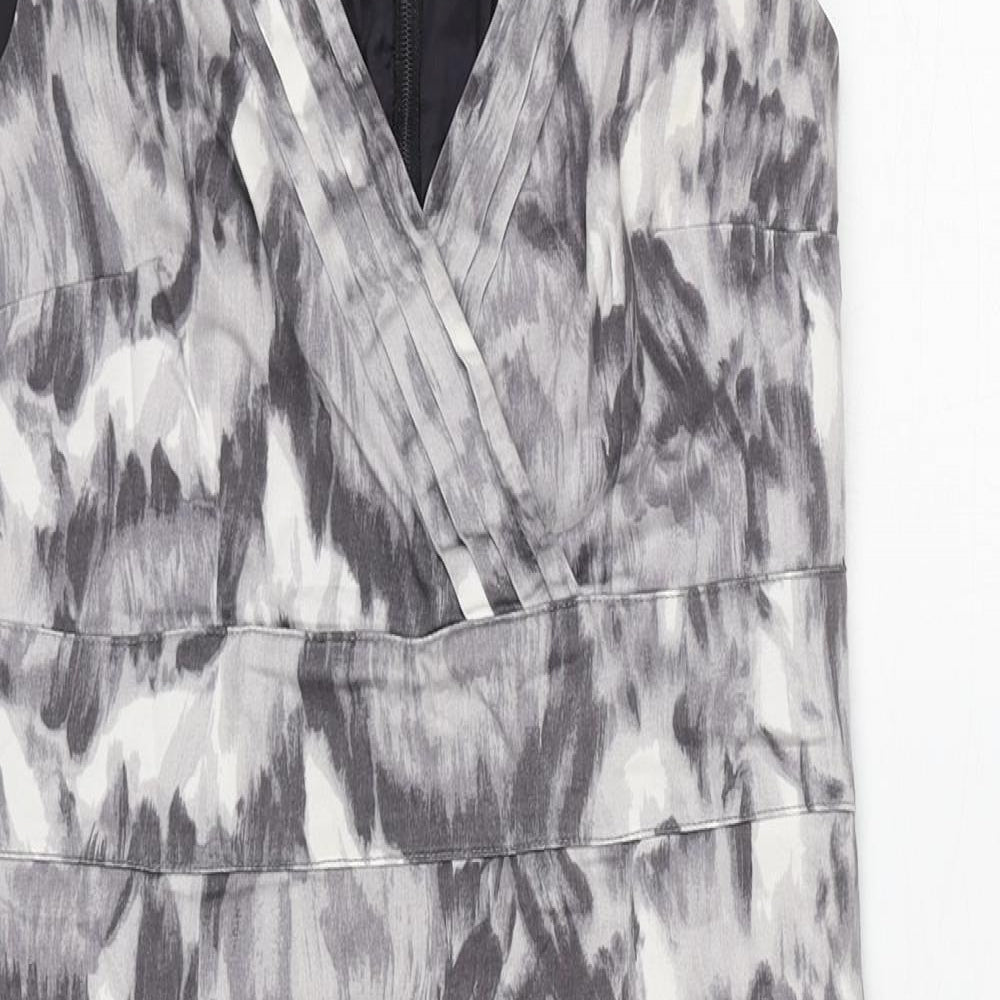 H&M Womens Grey Geometric Cotton A-Line Size 10 V-Neck Zip
