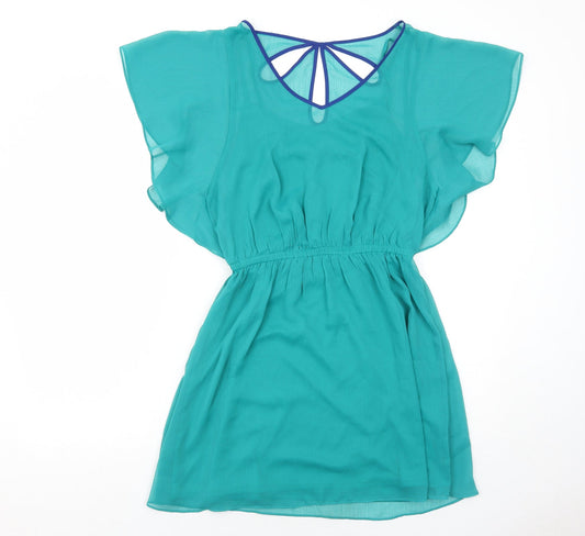 Express Womens Green Polyester Fit & Flare Size M V-Neck Pullover