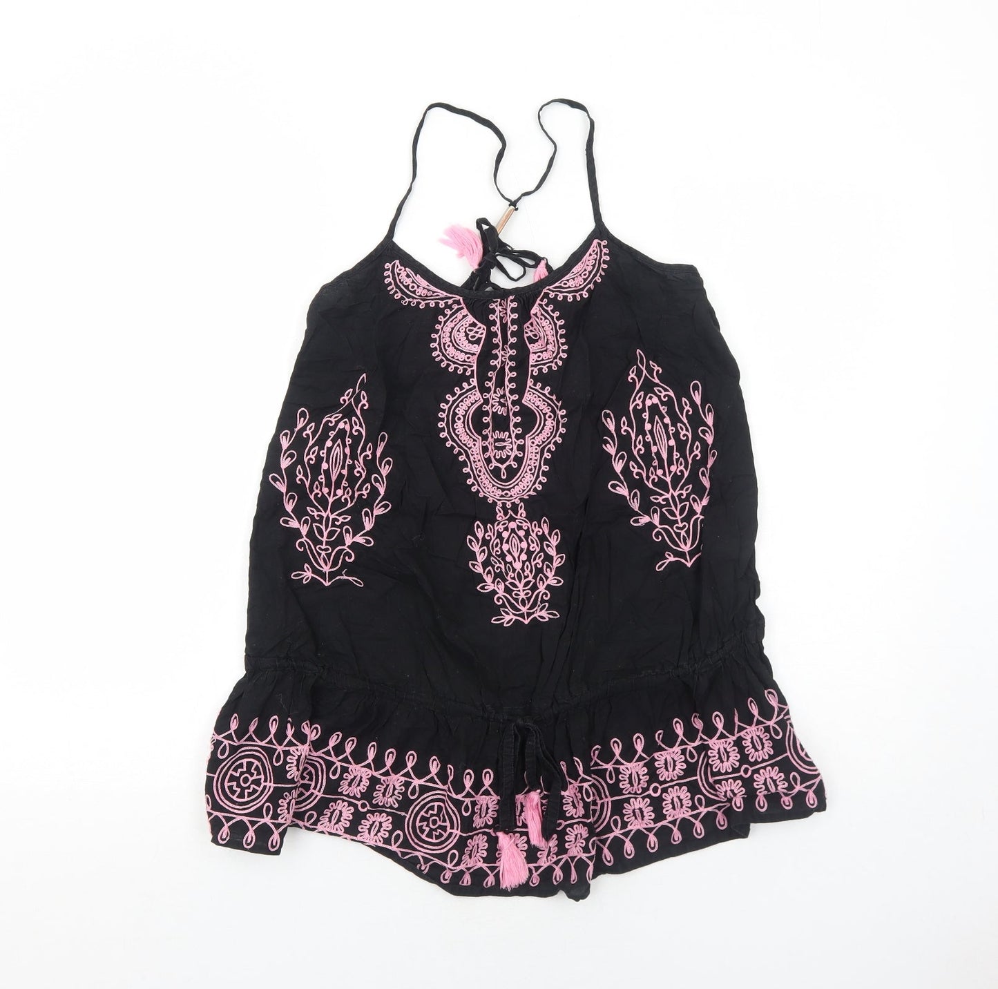 River Island Womens Black Geometric Cotton Basic Blouse Size S Round Neck