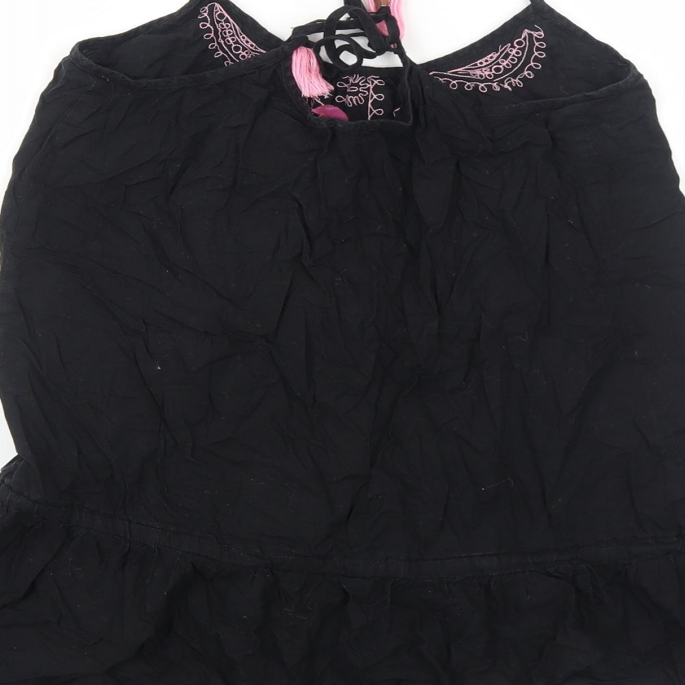 River Island Womens Black Geometric Cotton Basic Blouse Size S Round Neck