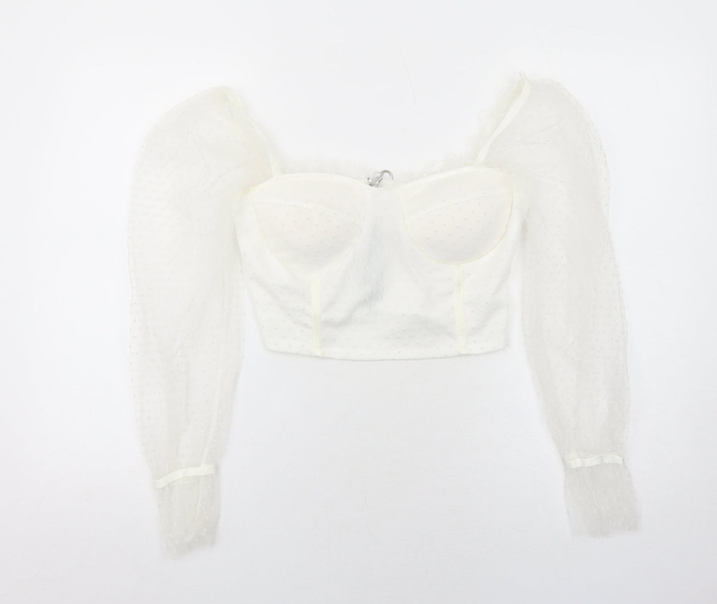 Cameo Rose Womens White Geometric Polyester Basic Blouse Size M Sweetheart - Sheer Sleeves