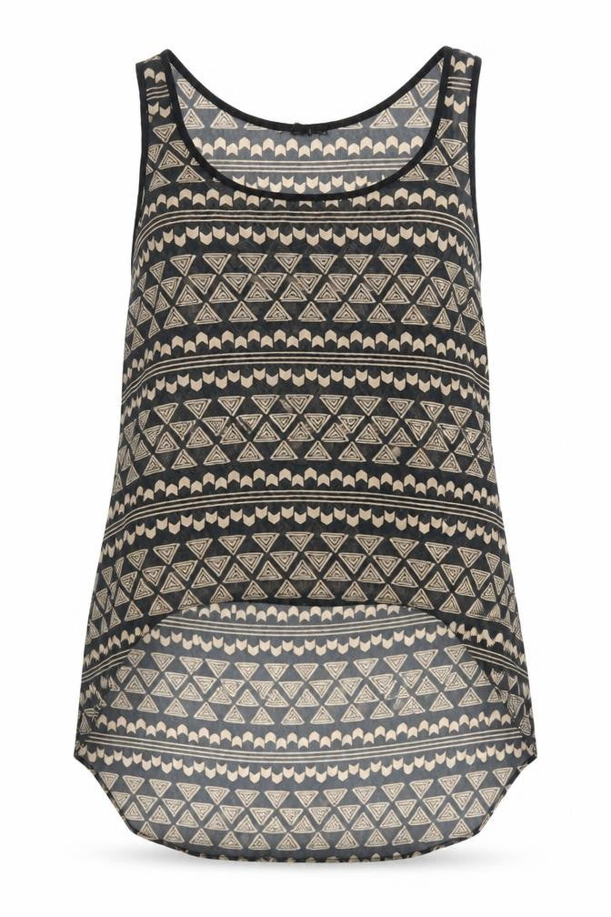 FOREVER 21 Womens Black Geometric Polyester Basic Tank Size S Round Neck