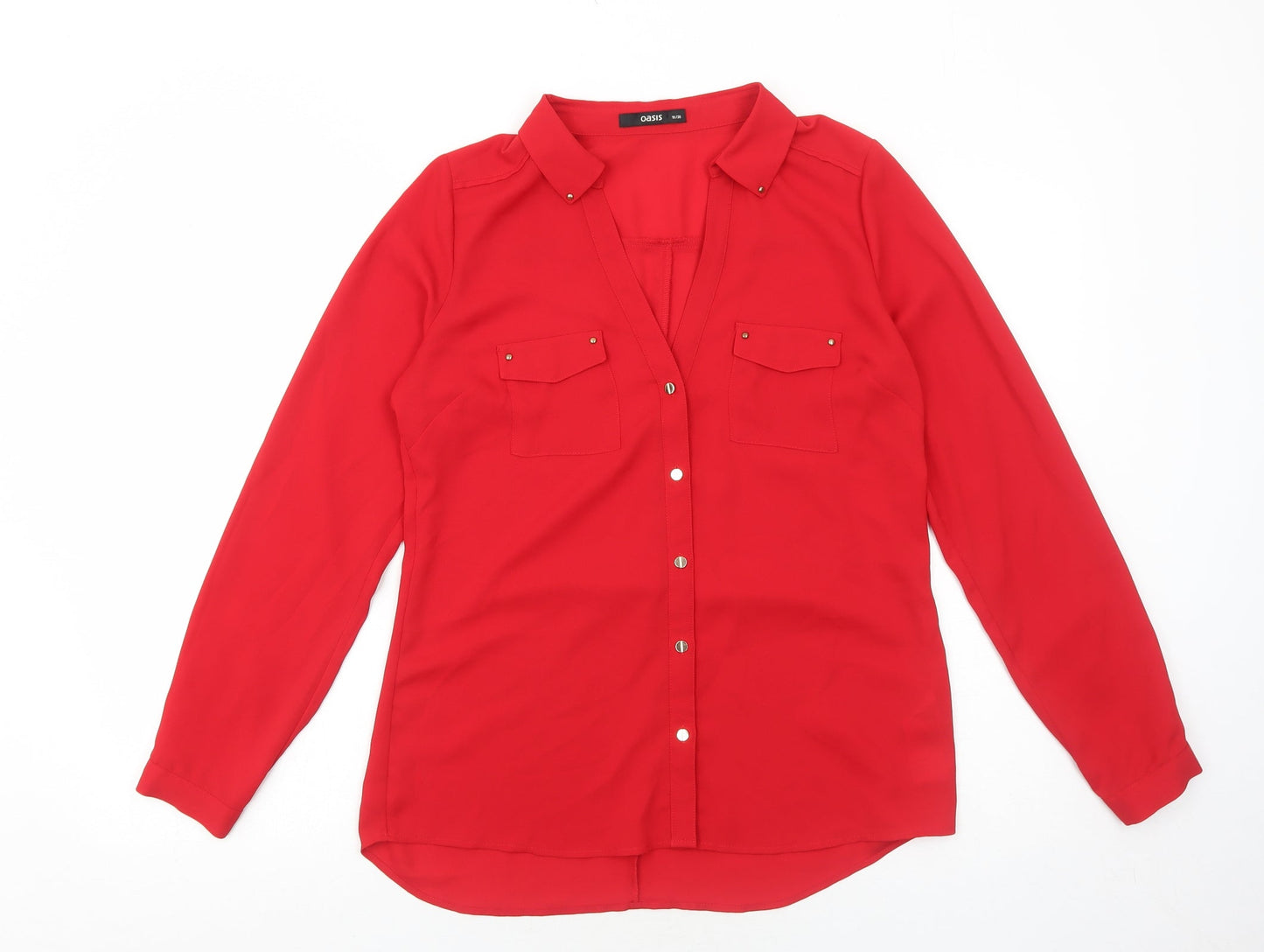 Oasis Womens Red Polyester Basic Button-Up Size 10 Collared