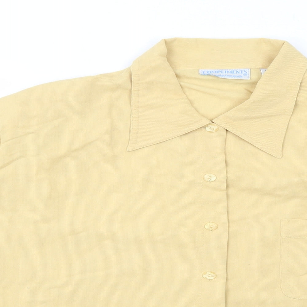 Compliments Womens Yellow Polyester Basic Button-Up Size 20 Collared
