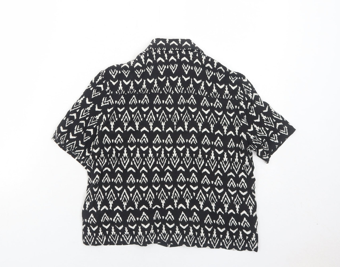 H&M Womens Black Geometric Viscose Basic Button-Up Size 6 Collared