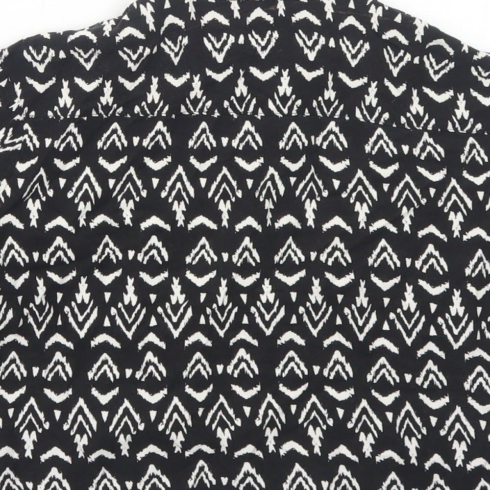 H&M Womens Black Geometric Viscose Basic Button-Up Size 6 Collared