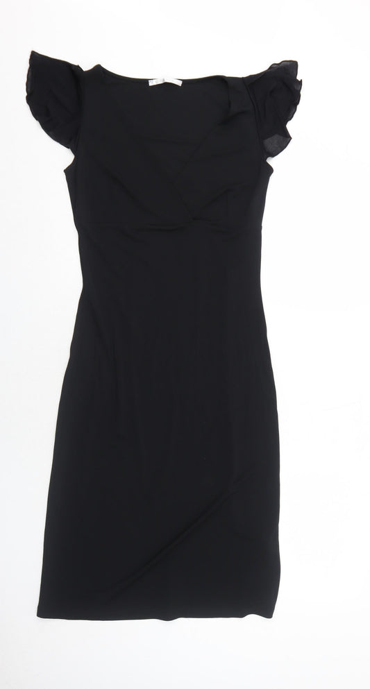 Cote Femme Womens Black Viscose A-Line Size 12 V-Neck Pullover