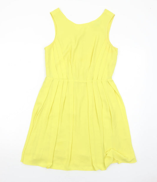 Topshop Womens Yellow Polyester Trapeze & Swing Size 12 Round Neck Zip
