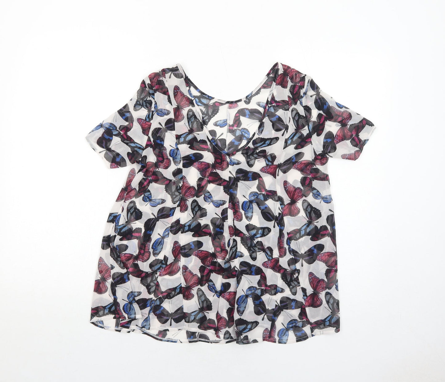 NEXT Womens White Geometric Polyester Basic Blouse Size 6 Round Neck - Butterfly