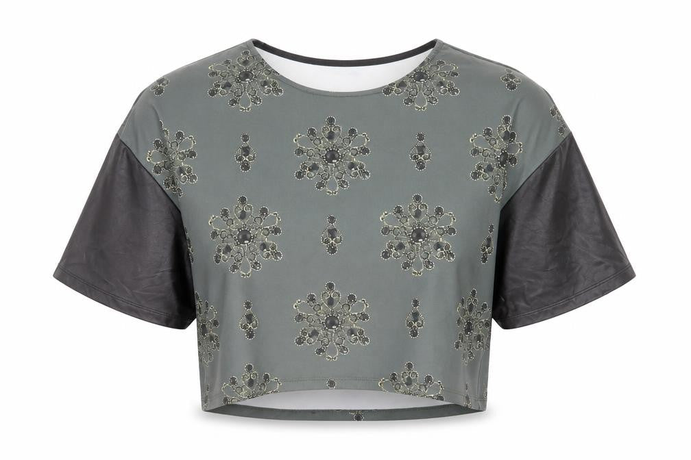 Damned Delux Womens Green Geometric Polyester Basic Blouse Size 10 Round Neck