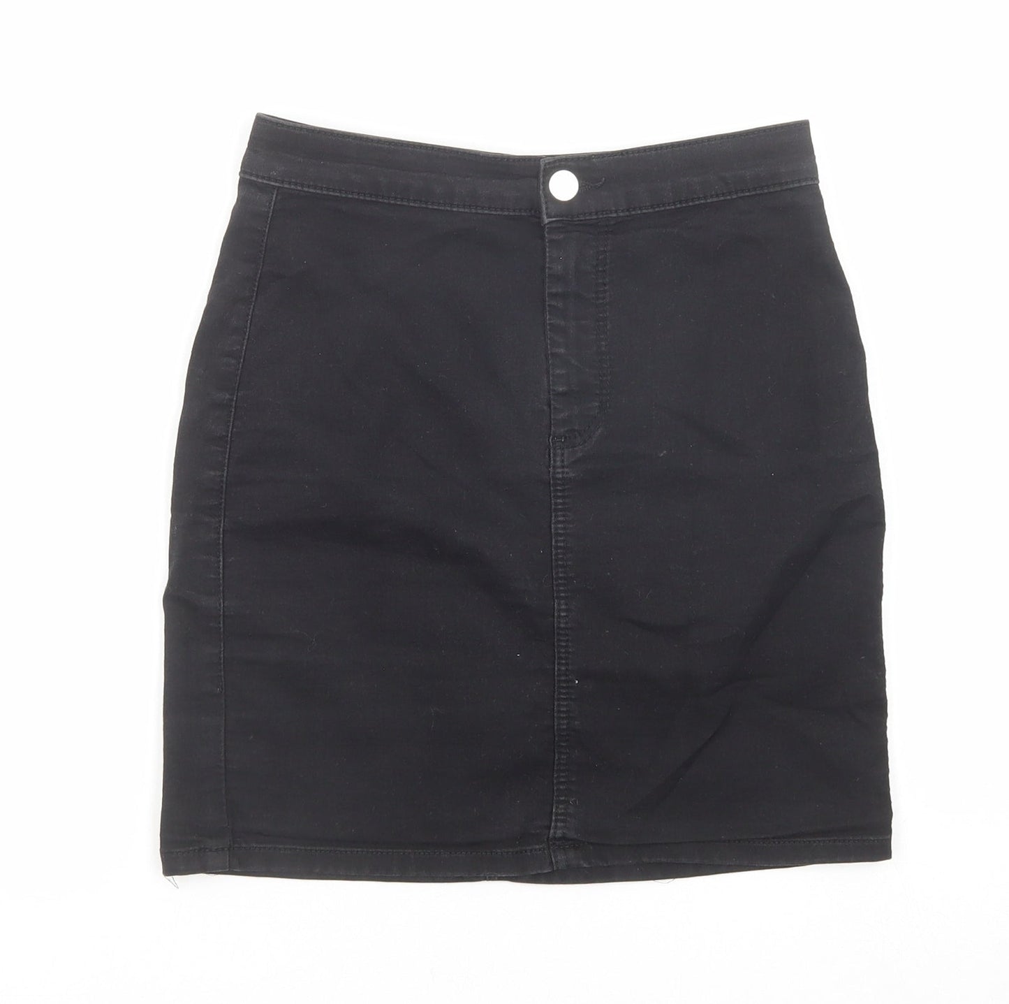 Topshop Womens Black Cotton A-Line Skirt Size 8 Zip