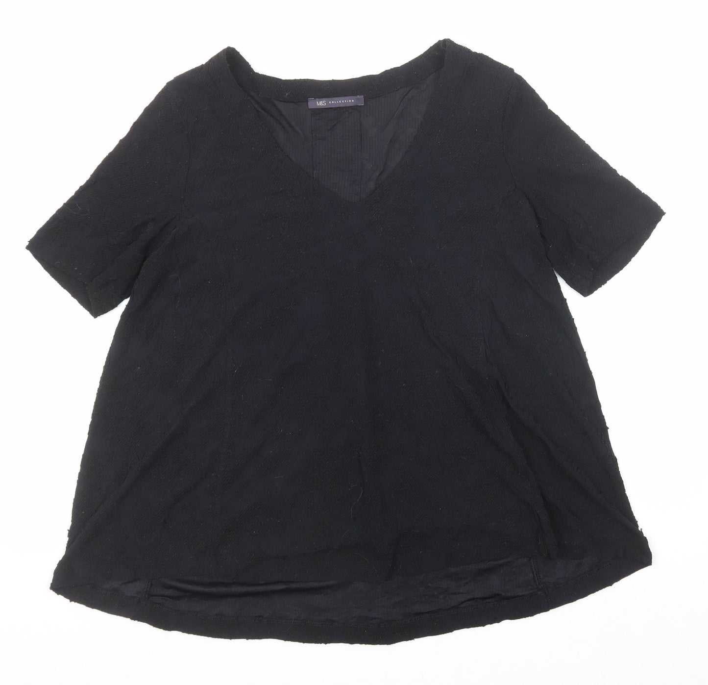 Marks and Spencer Womens Black Polyamide Basic Blouse Size 12 V-Neck