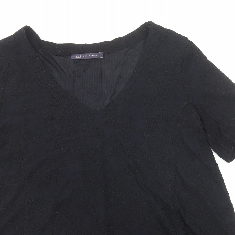 Marks and Spencer Womens Black Polyamide Basic Blouse Size 12 V-Neck