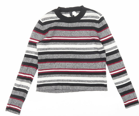 Divided by H&M Womens Multicoloured Round Neck Striped Viscose Pullover Jumper Size M