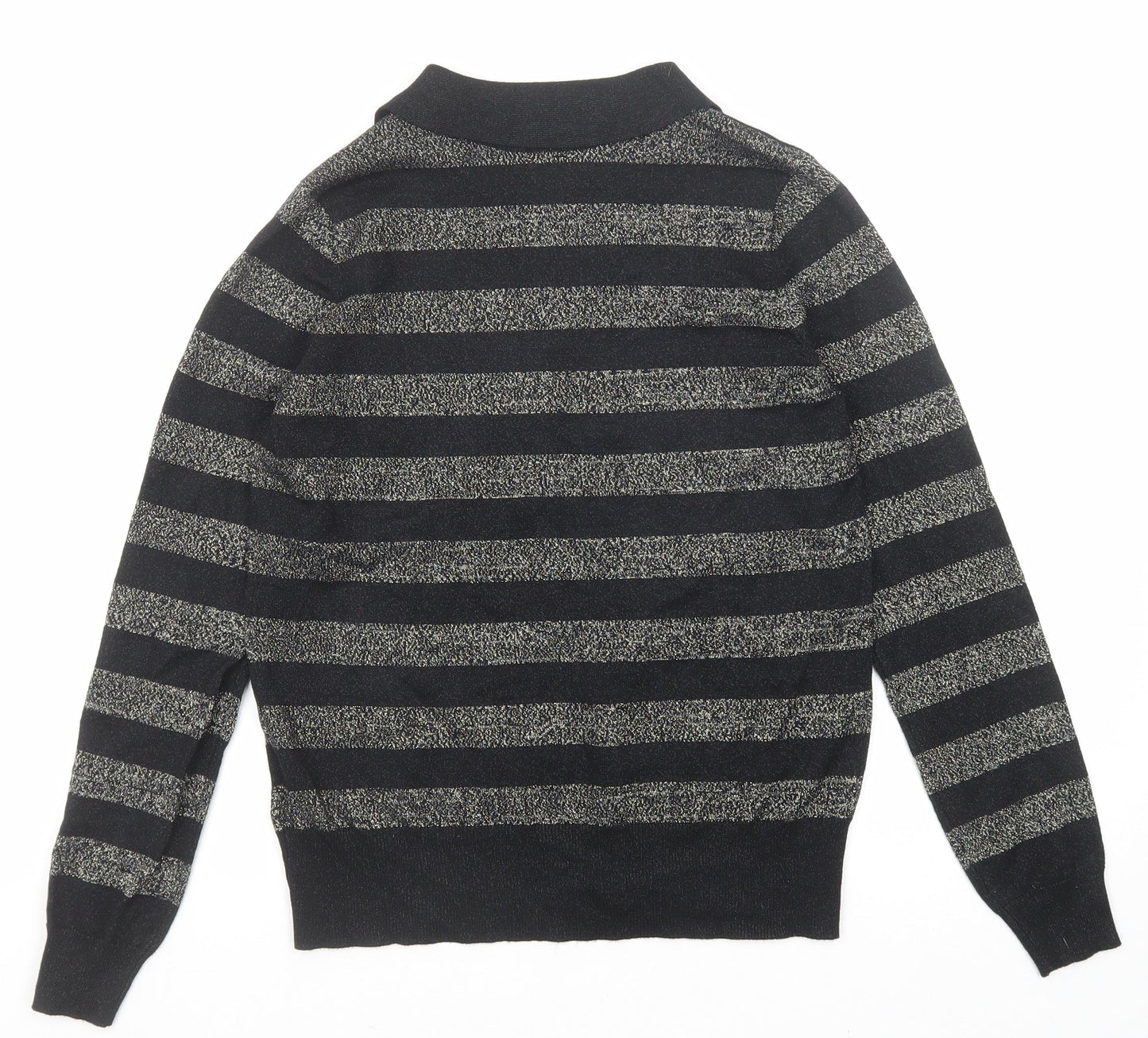 Marks and Spencer Womens Black Collared Striped Viscose Pullover Jumper Size S