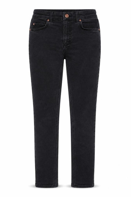 Front view of Linea women’s black cotton skinny jeans, size UK 8, regular zip