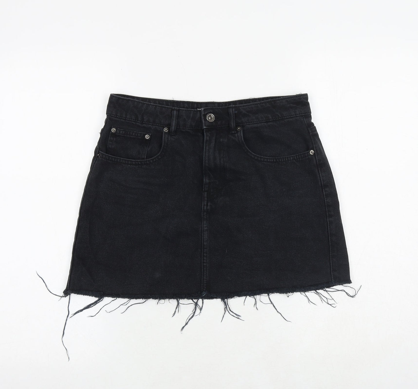 TRF Womens Black Cotton Mini Skirt Size 30 in Zip - Frayed