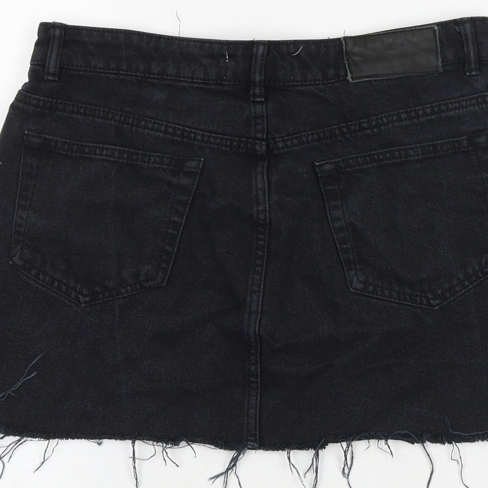 TRF Womens Black Cotton Mini Skirt Size 30 in Zip - Frayed
