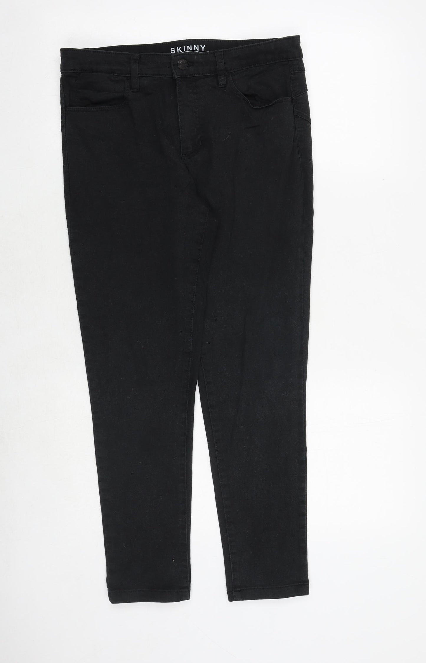 Marks and Spencer Womens Black Cotton Skinny Jeans Size 12 Regular Zip