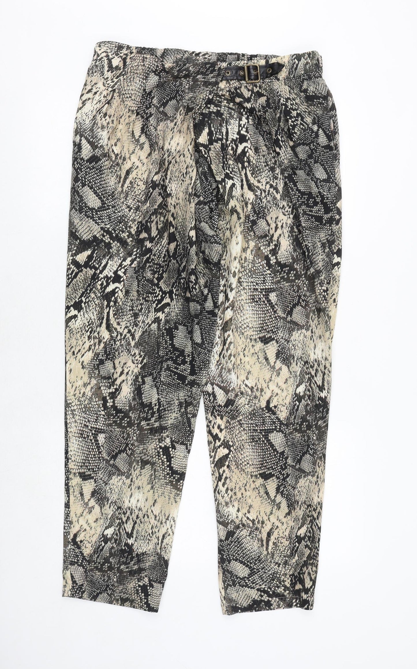 ELVI Womens Brown Animal Print Polyester Carpenter Trousers Size 18 Regular Buckle - Snakeskin Pattern