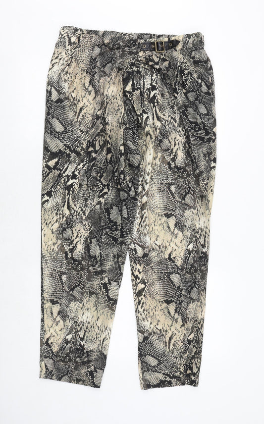 ELVI Womens Brown Animal Print Polyester Carpenter Trousers Size 18 Regular Buckle - Snakeskin Pattern