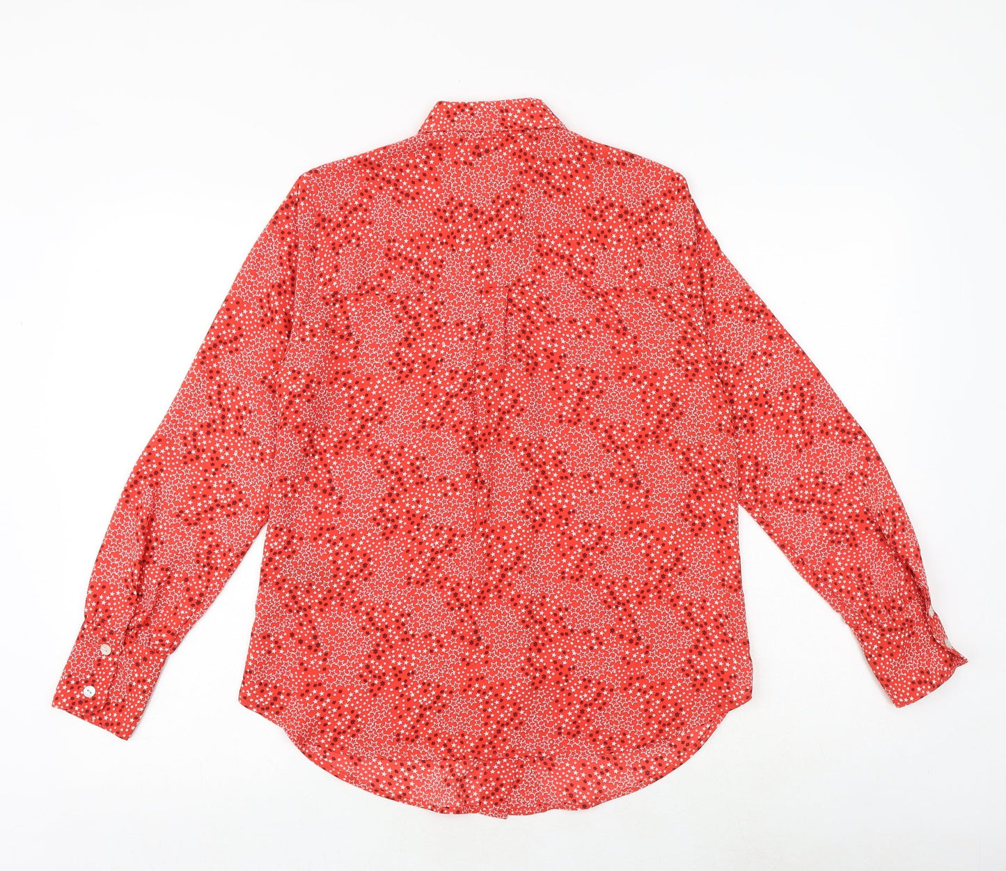 Marks and Spencer Womens Red Geometric Polyester Basic Button-Up Size 6 Collared