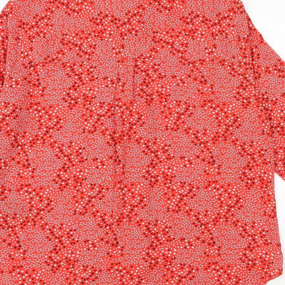 Marks and Spencer Womens Red Geometric Polyester Basic Button-Up Size 6 Collared