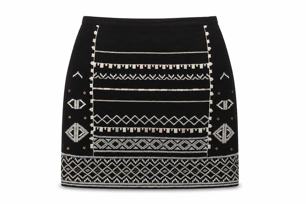 Monsoon Womens Black Geometric Polyester A-Line Skirt Size 8 Zip