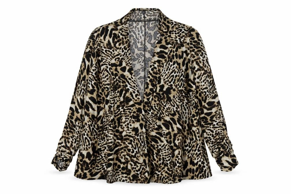Simon Jeffrey Womens Beige Animal Print Kimono Jacket Size 8 - Leopard Print
