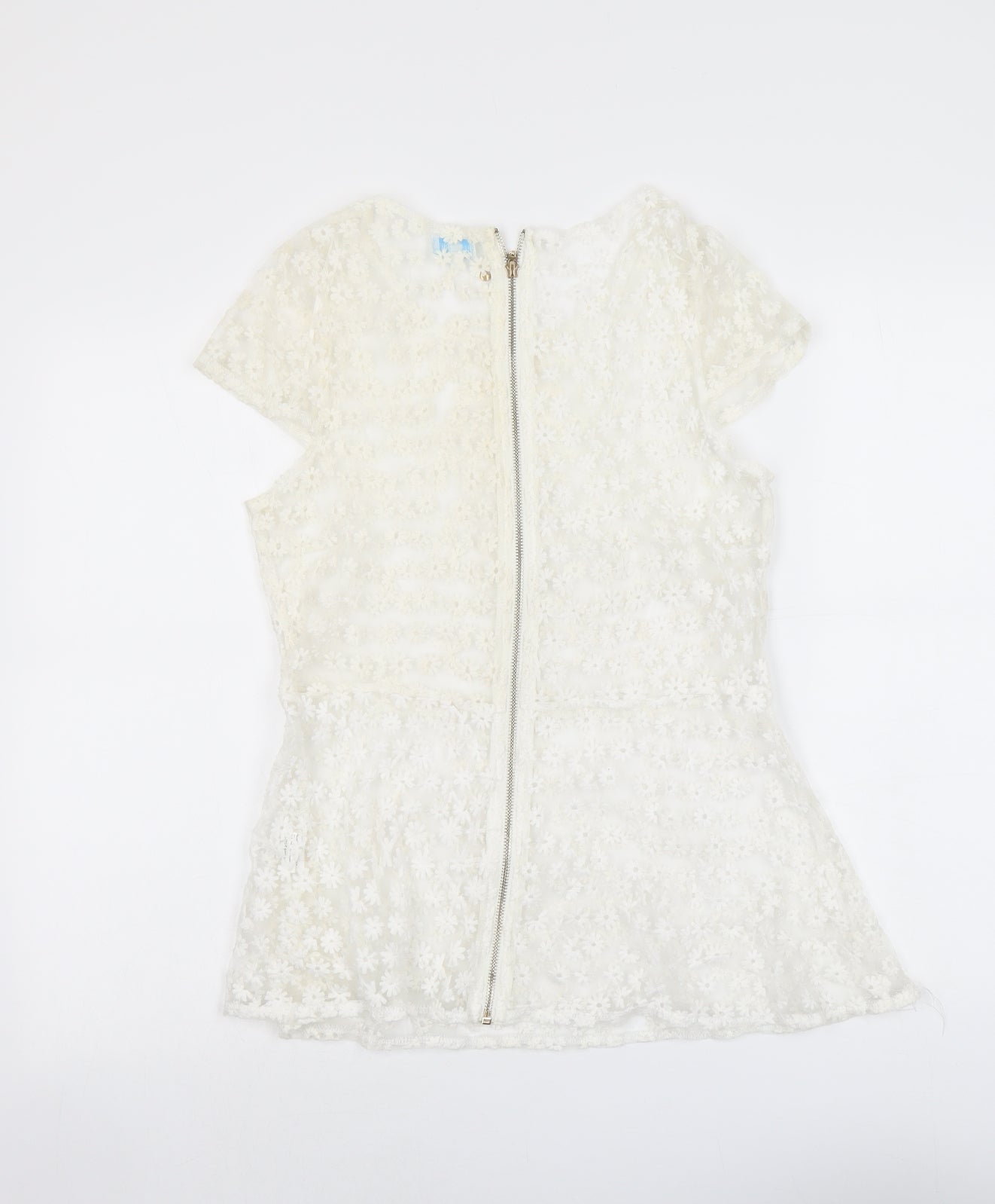 Blue Vanilla Womens Ivory Floral Polyester Basic Blouse Size L Round Neck