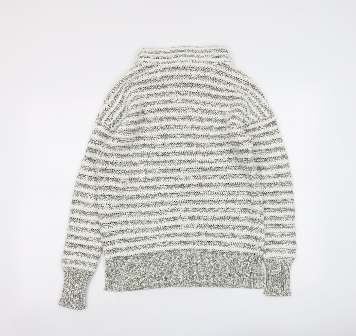 M&Co Womens Grey Roll Neck Striped Cotton Pullover Jumper Size 14