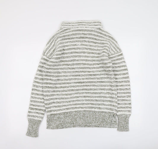 M&Co Womens Grey Roll Neck Striped Cotton Pullover Jumper Size 14