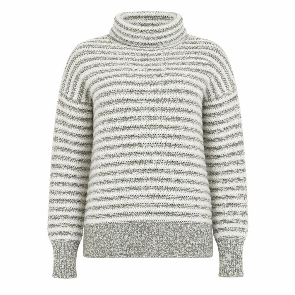 M&Co Womens Grey Roll Neck Striped Cotton Pullover Jumper Size 14
