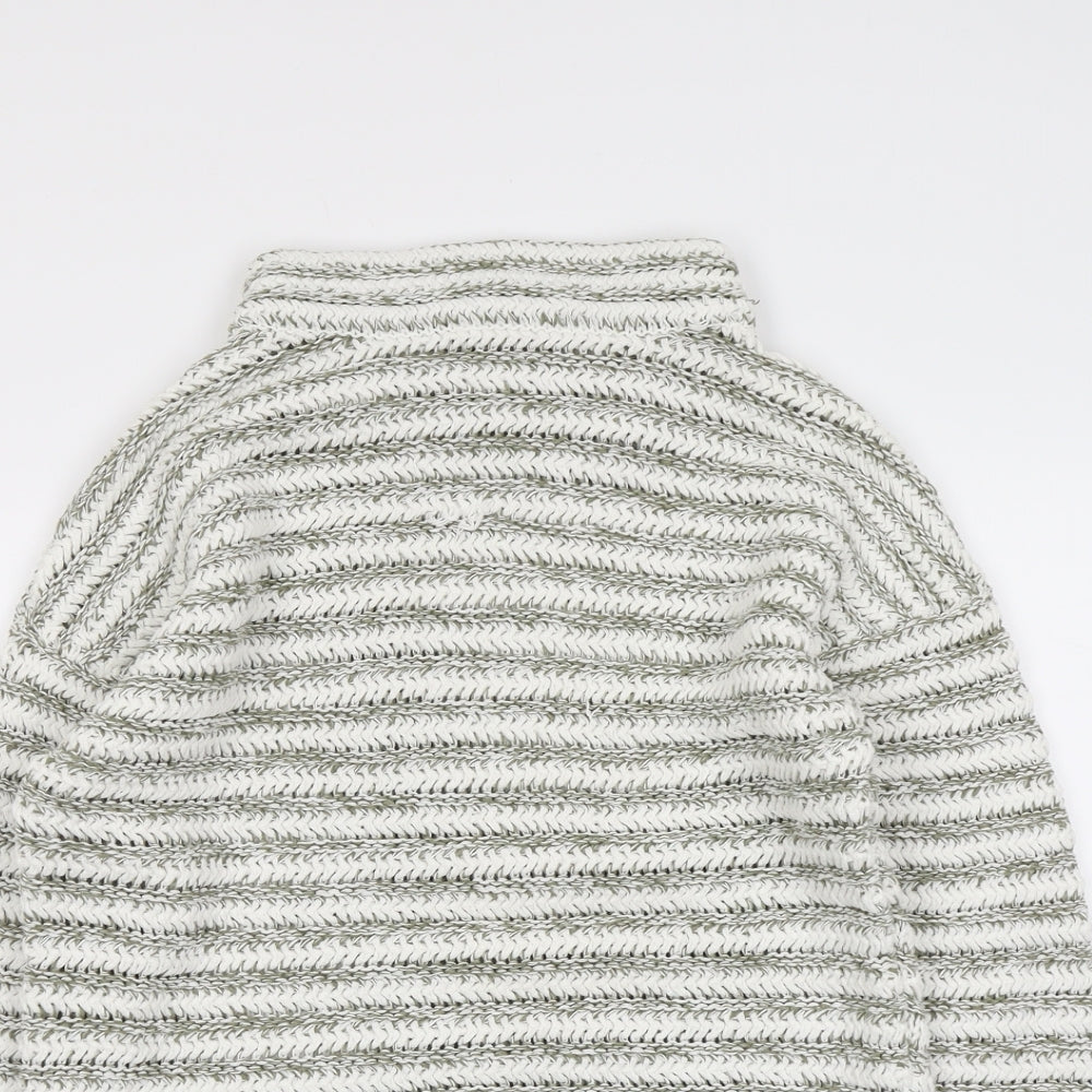 M&Co Womens Grey Roll Neck Striped Cotton Pullover Jumper Size 14