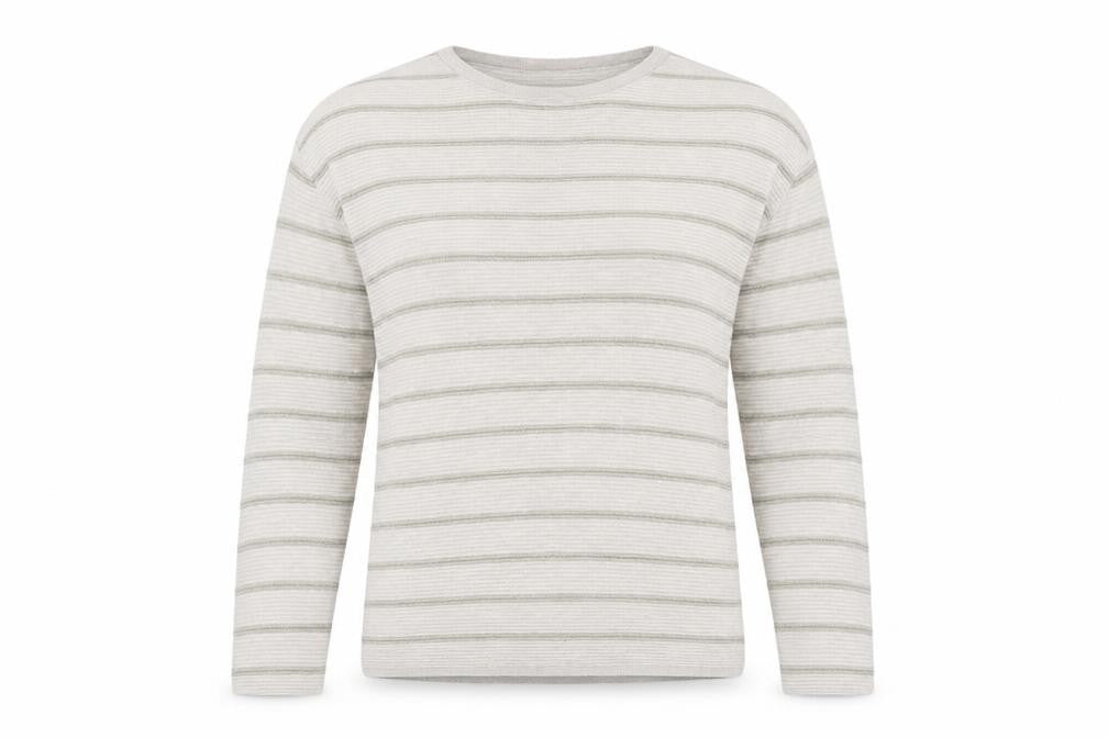 Canda Womens Beige Round Neck Striped Cotton Pullover Jumper Size S