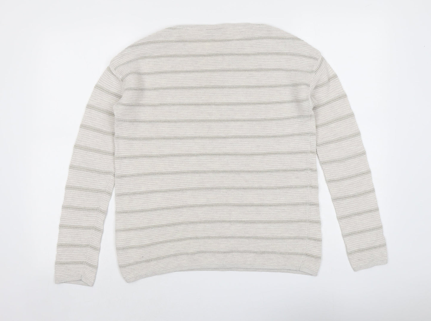 Canda Womens Beige Round Neck Striped Cotton Pullover Jumper Size S