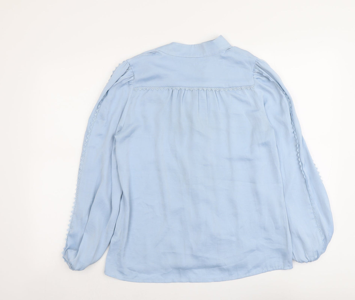 Monsoon Womens Blue Polyester Basic Button-Up Size 8 V-Neck - Lace Details