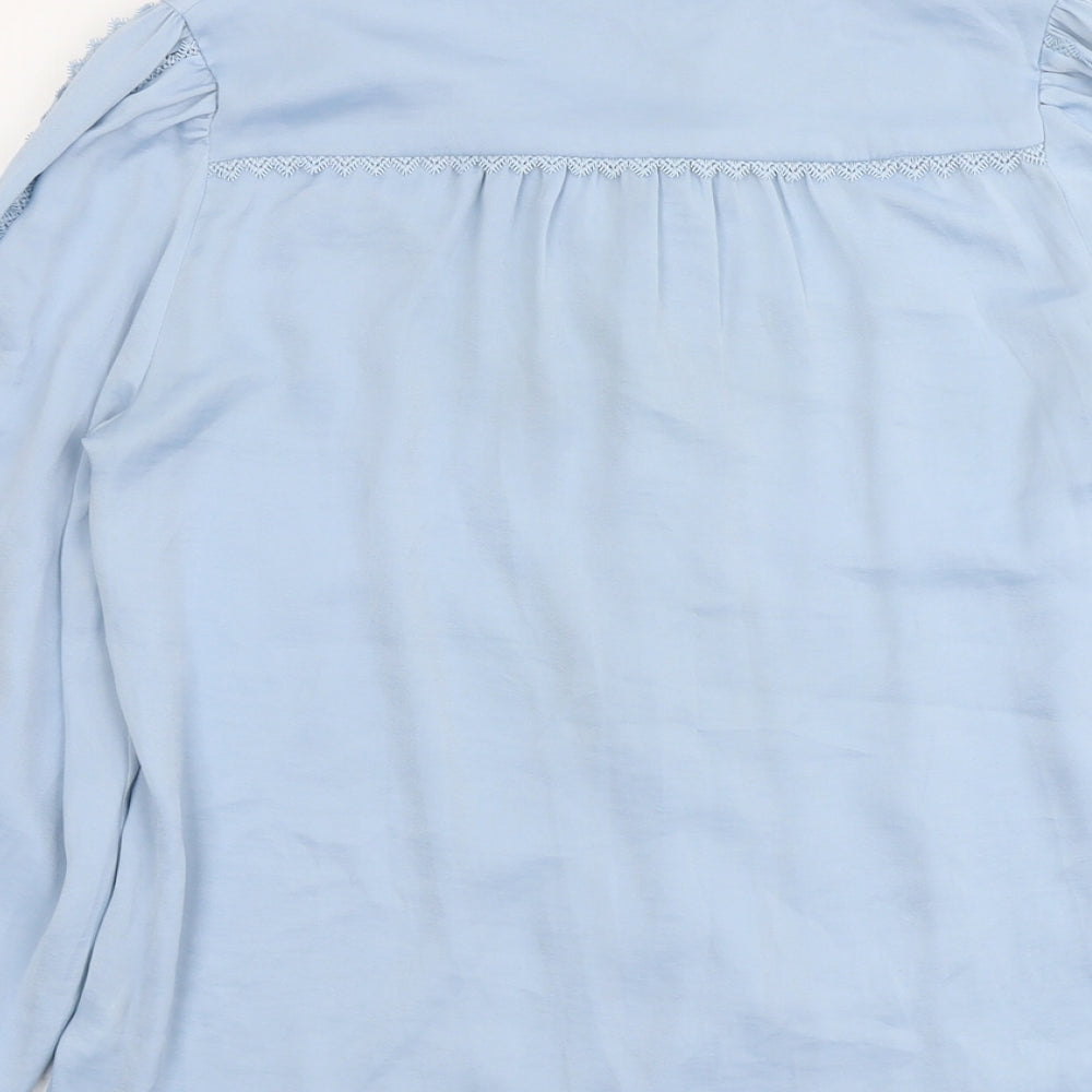 Monsoon Womens Blue Polyester Basic Button-Up Size 8 V-Neck - Lace Details