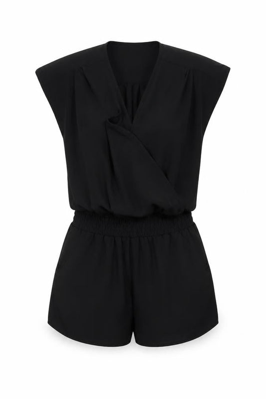 Lolita Lola Womens Black Polyester Playsuit One-Piece Size M Pullover - Wrap Front Detail
