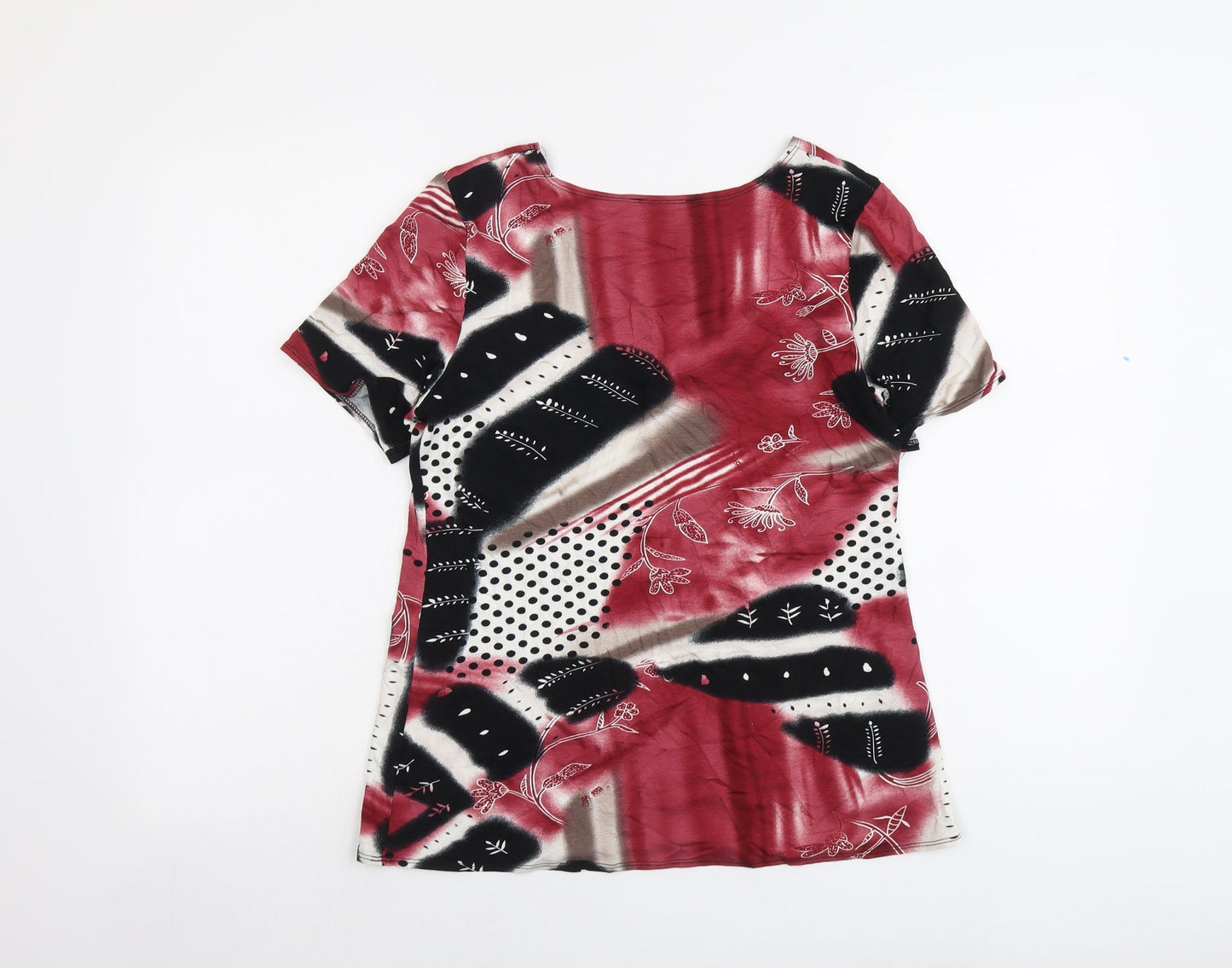 Saloos Womens Red Geometric Viscose Basic T-Shirt Size 12 Round Neck