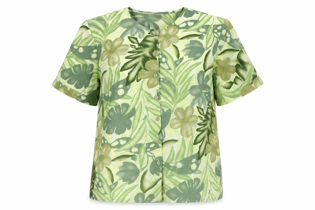 Citylife Womens Green Geometric Polyester Basic Button-Up Size 10 Round Neck - Leaf Print