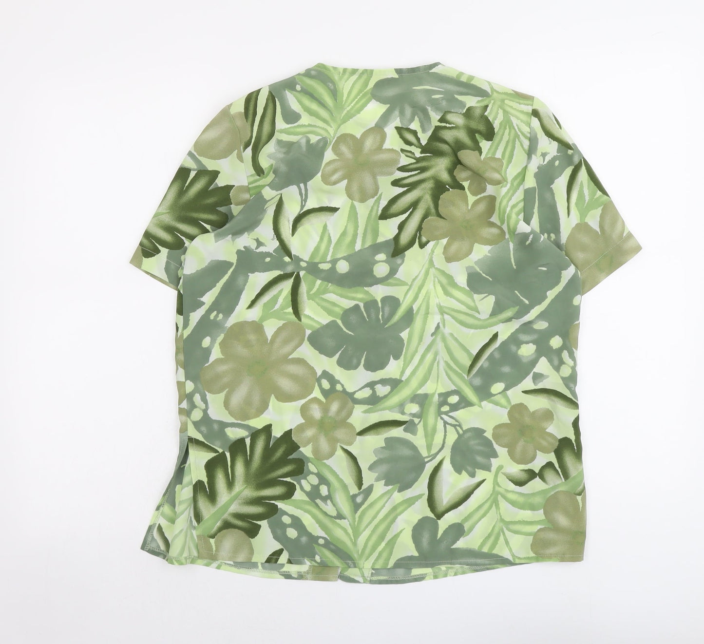 Citylife Womens Green Geometric Polyester Basic Button-Up Size 10 Round Neck - Leaf Print