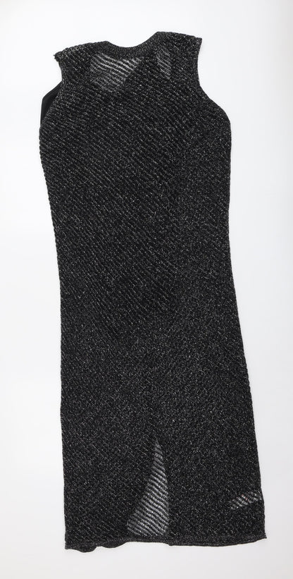 Marks & Spencer Womens Black Geometric Cotton A-Line Size S Round Neck Pullover