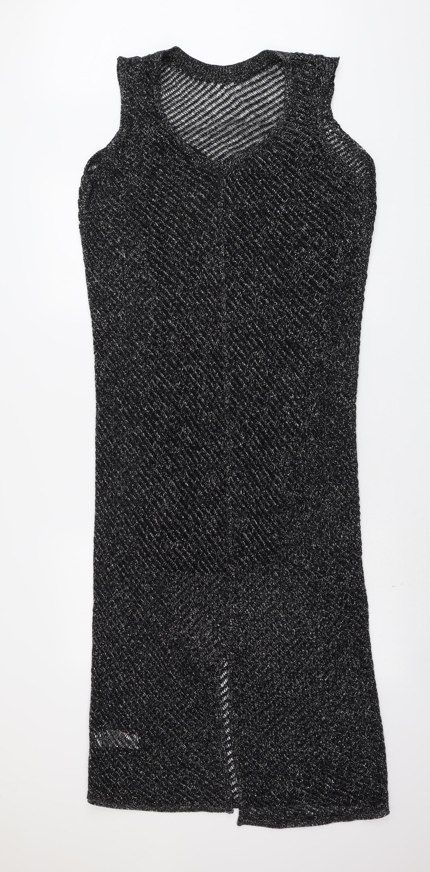 Marks and Spencer Womens Black Geometric Cotton A-Line Size S Round Neck Pullover
