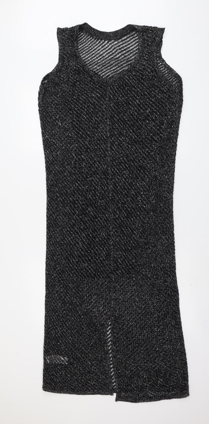 Marks & Spencer Womens Black Geometric Cotton A-Line Size S Round Neck Pullover