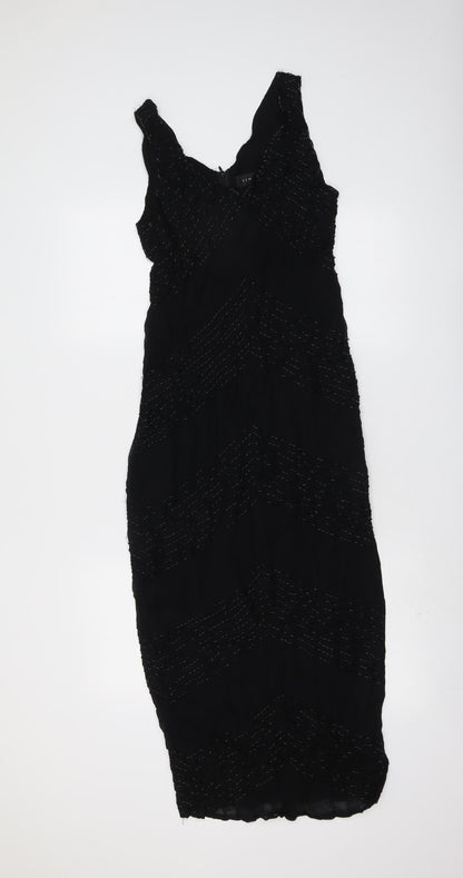 Additional front view of Linea women’s black viscose shift, size UK 10, v-neck zip