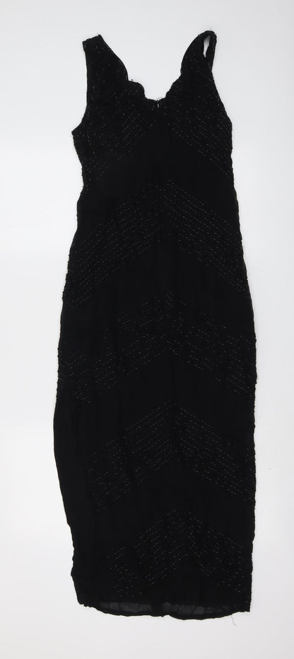 Back view of Linea women’s black viscose shift, size UK 10, v-neck zip