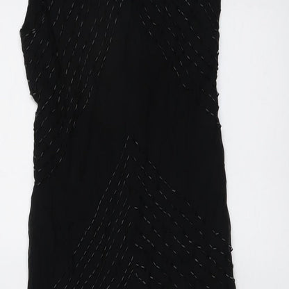 Close-up detail of Linea women’s black viscose shift, size UK 10, v-neck zip