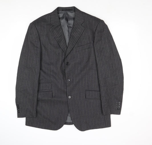 Antich Collection Mens Grey Striped Wool Jacket Suit Jacket Size 40 Regular